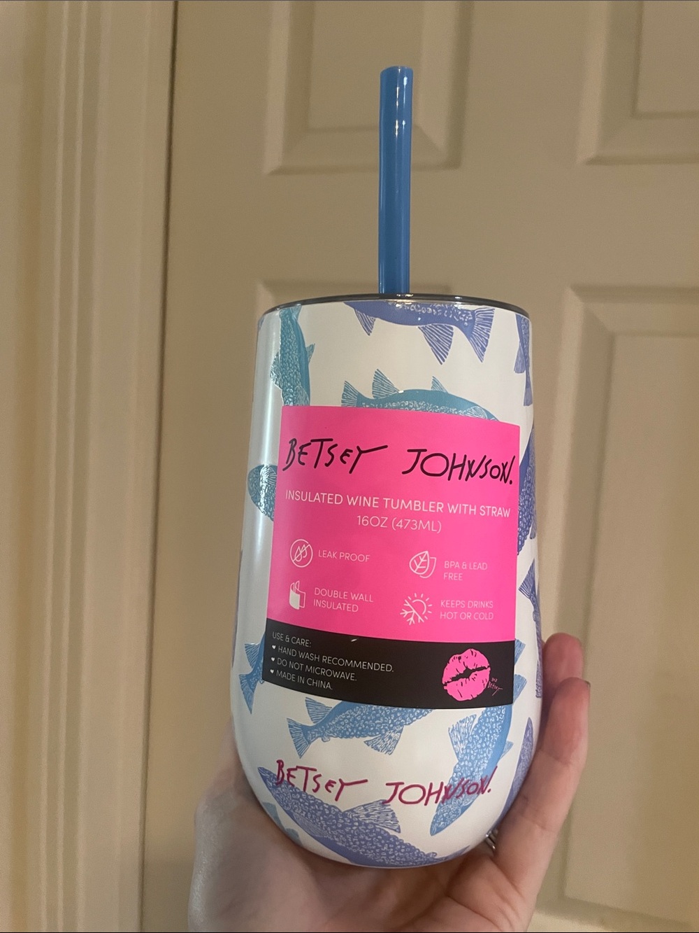 Betsey Johnson Fish Wine Tumbler with Straw